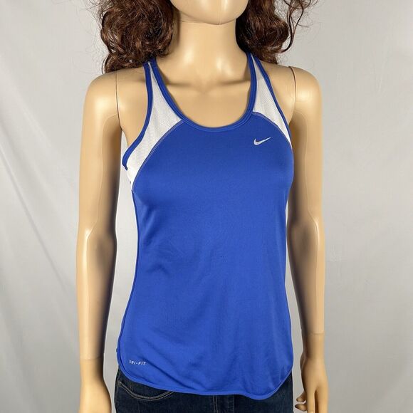 Nike Dri Fit Tank Top Blue White Sleeveless Racerback XS / S Athletic Casual - Picture 1 of 7